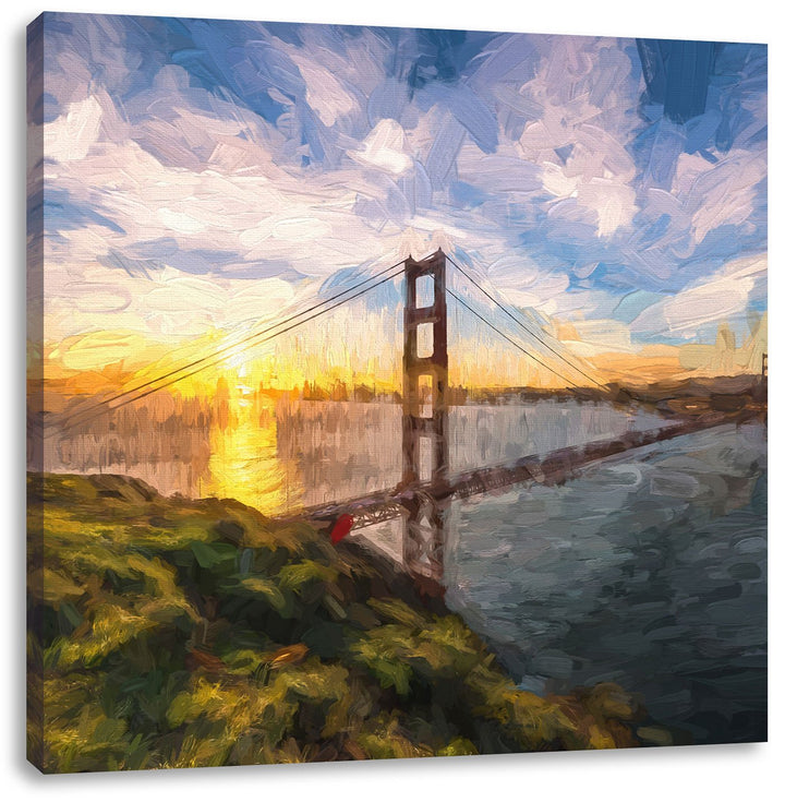 Pixxprint Golden Gate Bridge als Leinwandbild | Grösse: 70x70 cm | Wandbild | Kunstdruck | fertig be
