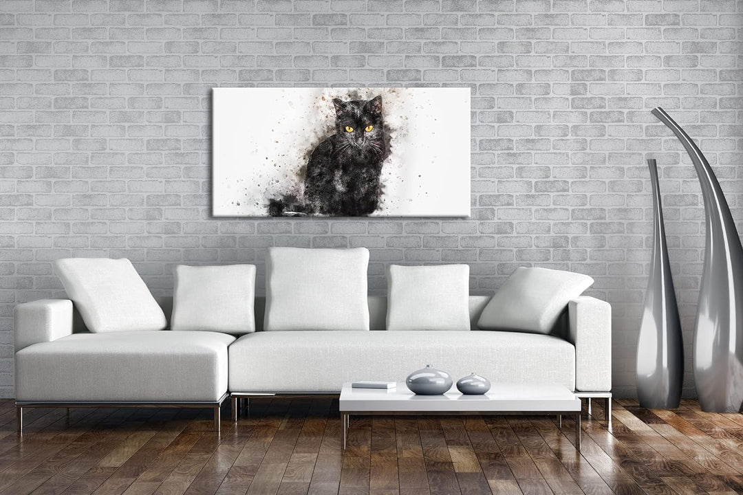 Katze Hauskatze Panorama 80x40 cm als Leinwandbild, Motiv fertig gerahmt auf Echtholzrahmen, Hochwer
