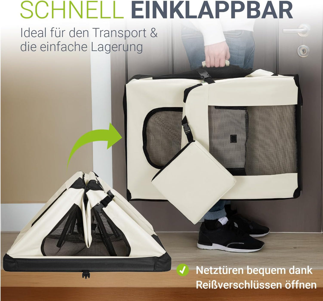Juskys Hundetransportbox Lassie M faltbar & tragbar 42x60x44 cm mit Decke, Tasche & Griffen - Faltba