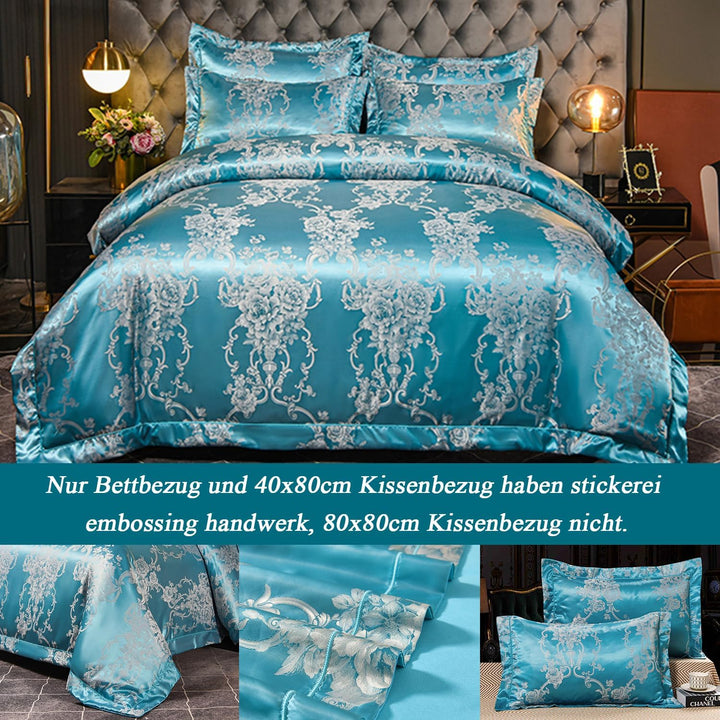 Tospass Satin Bettwäsche 200x220 Himmelblau Microfaser 3Teilig Jacquard Stickerei Prozess Blumen Bet