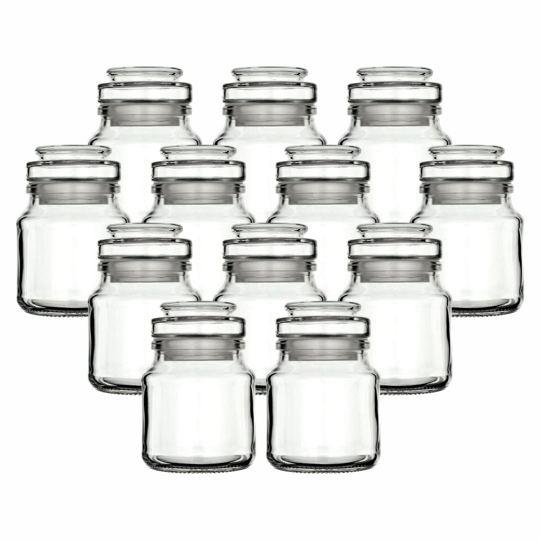 gouveo 12er Set Gewürzglas 200 ml (0,20 l) Gewürzglas 200 ml Rondo mit Glaskorken runde Vorratsgläse