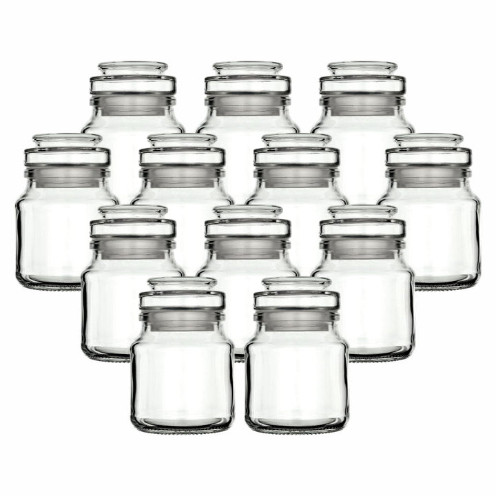 gouveo 12er Set Gewürzglas 200 ml (0,20 l) Gewürzglas 200 ml Rondo mit Glaskorken runde Vorratsgläse
