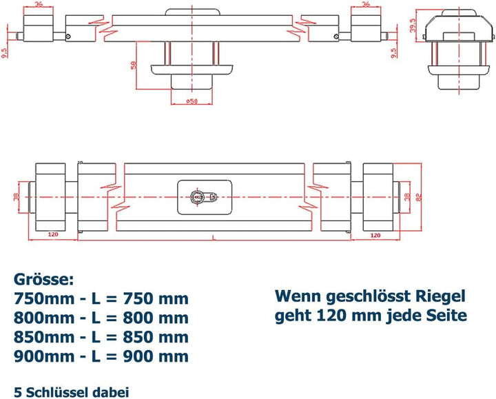 Ckey Panzerriegel Querriegel Panzerriegelschloss Türsicherheit Schliesszylinder (Weiss, 800 mm) Weis