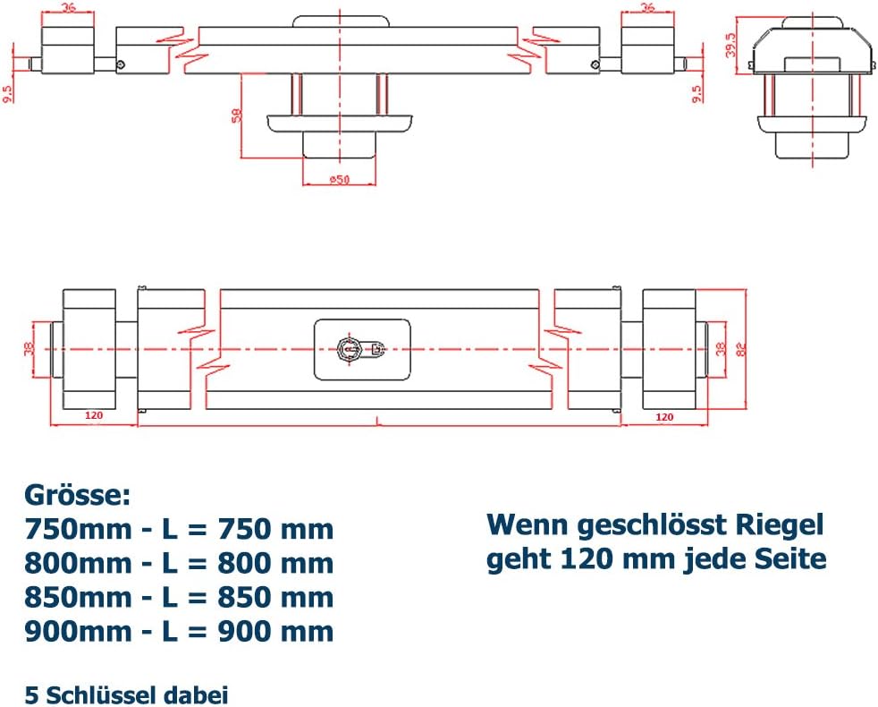 Ckey Panzerriegel Querriegel Panzerriegelschloss Türsicherheit Schliesszylinder (Weiss, 750 mm) Weis