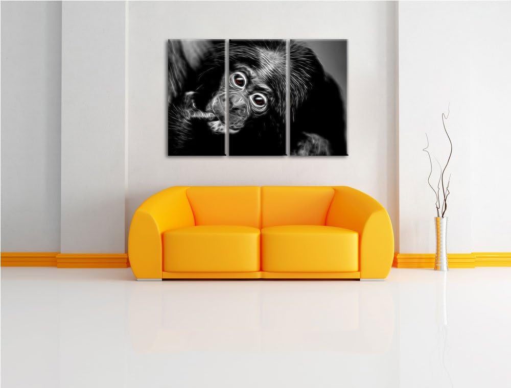 Dark süsses Orang-Utan-Junges schwarz/weiss Deluxe 3-Teiler Leinwandbild 120x80 Bild auf Leinwand, X