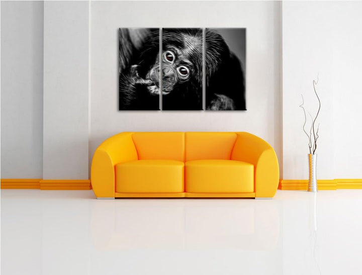 Dark süsses Orang-Utan-Junges schwarz/weiss Deluxe 3-Teiler Leinwandbild 120x80 Bild auf Leinwand, X