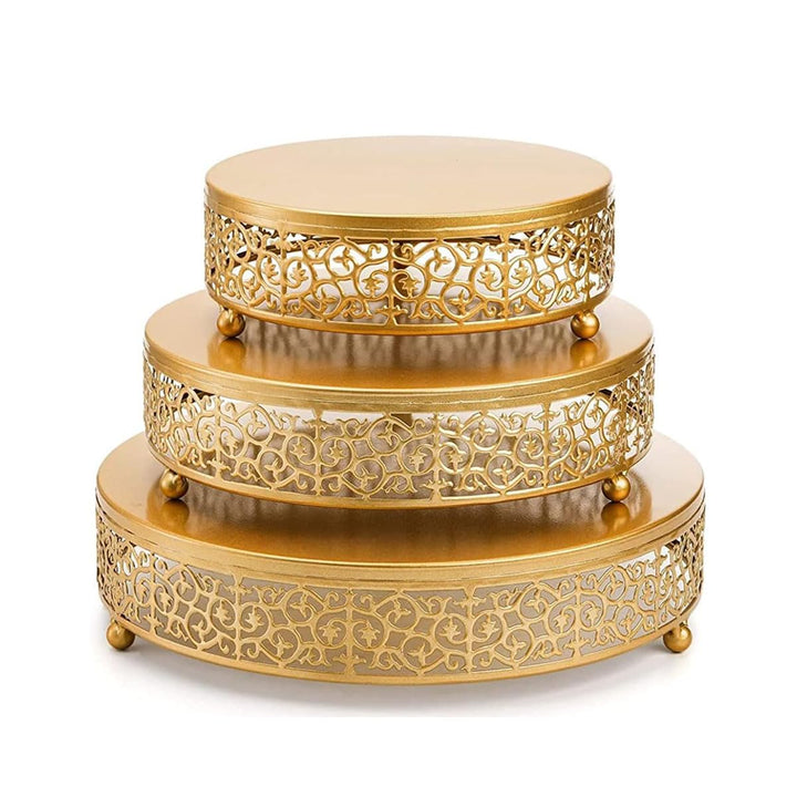 3Pcs Tortenständer, Goldener runder Metall Kuchenständer Cupcake Halter für Partys, Keks Dessert Tel