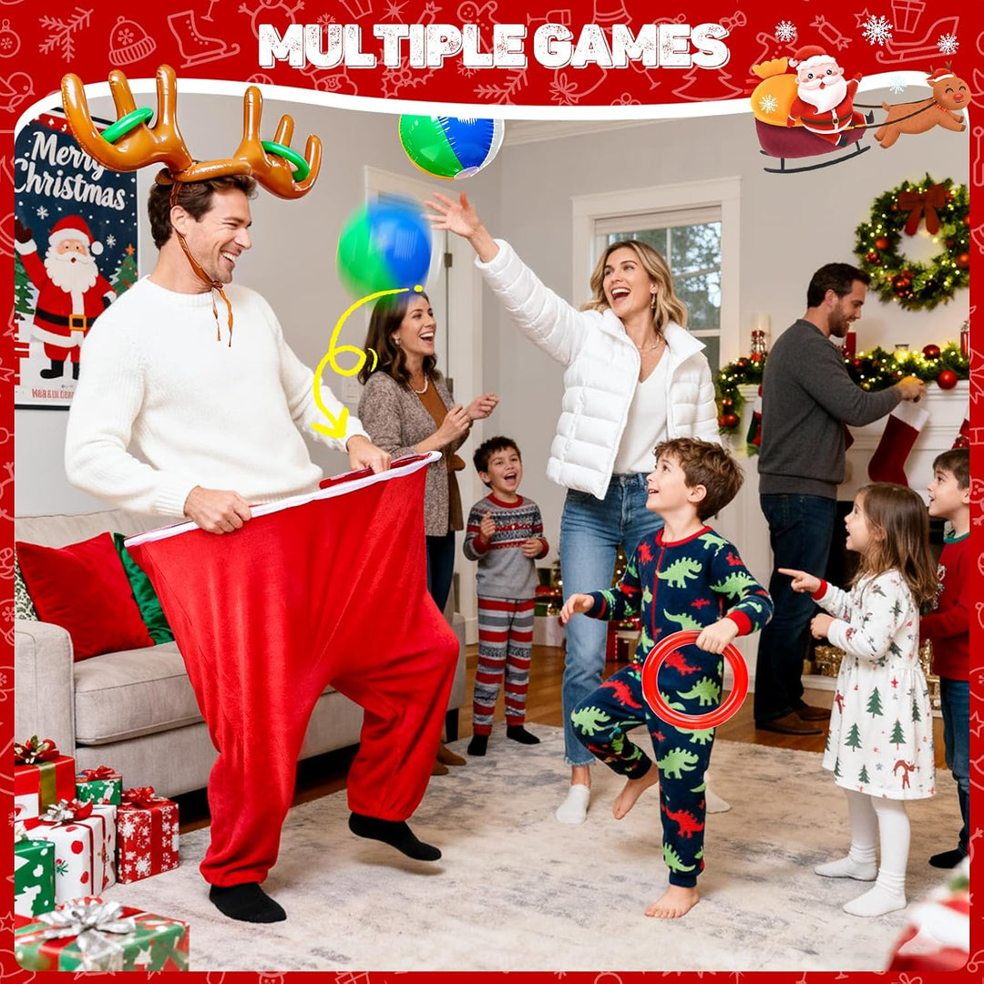 Weihnachtsspiel für Kinder &amp; Erwachsene - Granny Hosen Wurfspiel &amp; aufblasbares Rentier Geweih Ringw