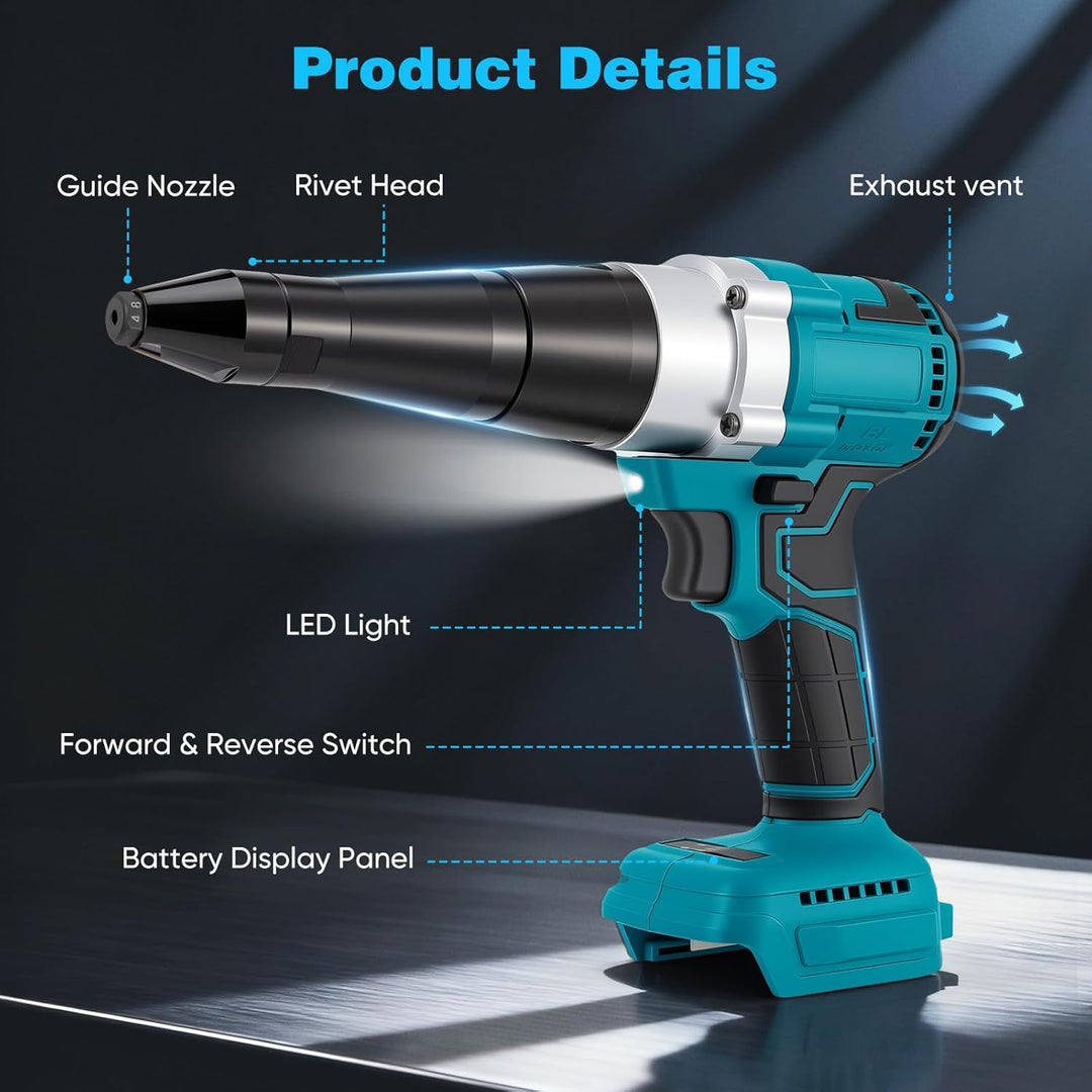 Akku Nietzange Kompatibel mit Makita 18V, Akku-Nietgerät mit Brushless Motor, 3 Düsen für 2,4-5,0 mm
