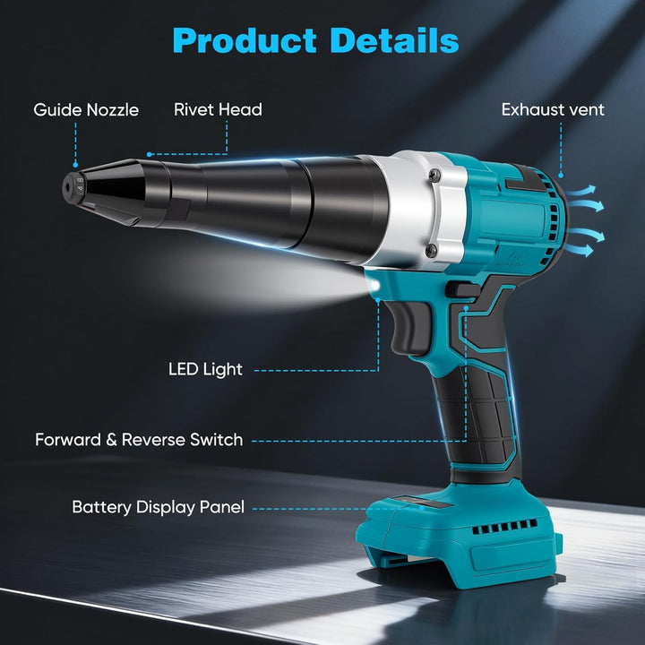 Akku Nietzange Kompatibel mit Makita 18V, Akku-Nietgerät mit Brushless Motor, 3 Düsen für 2,4-5,0 mm