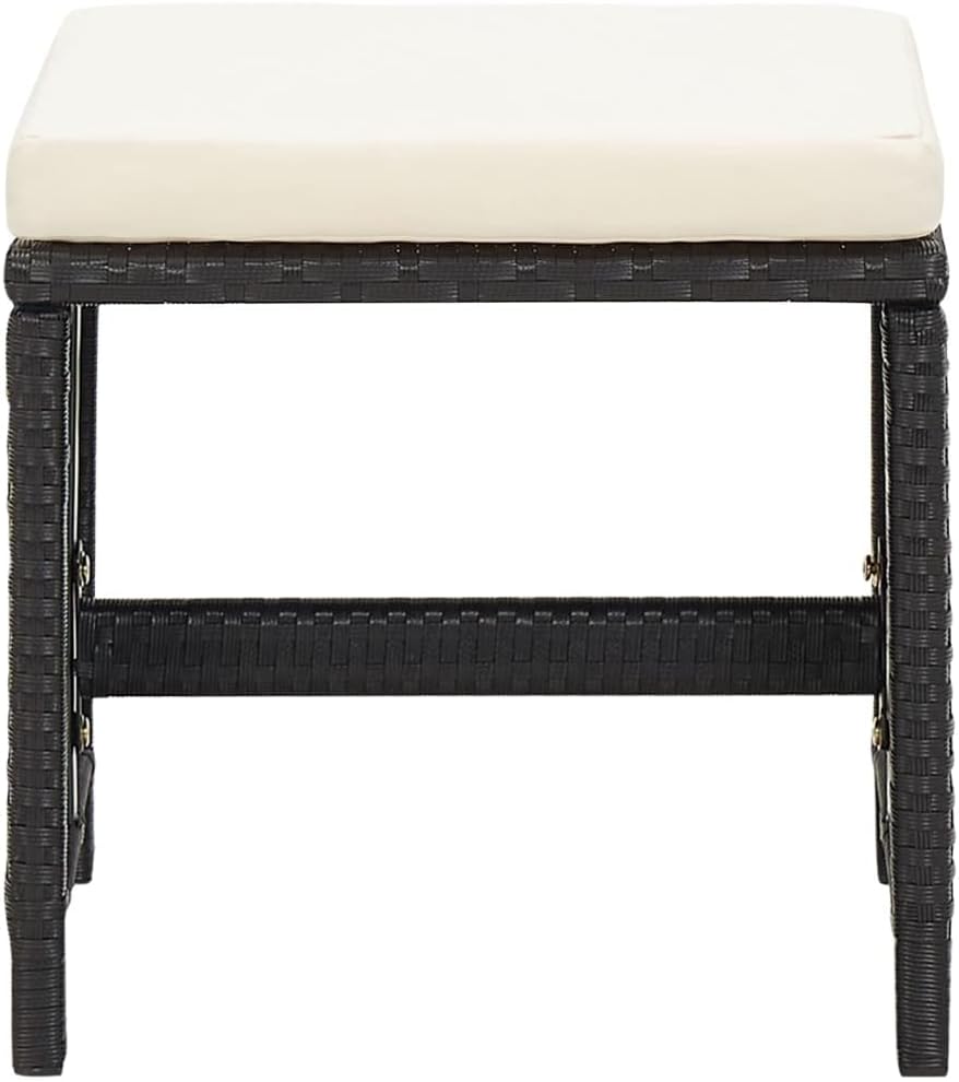 homiuse 40,5x40,5x35 cm Gartenhocker 4 STK. mit Sitzkissen Poly Rattan Schwarz Fussbank Rattan Hocke