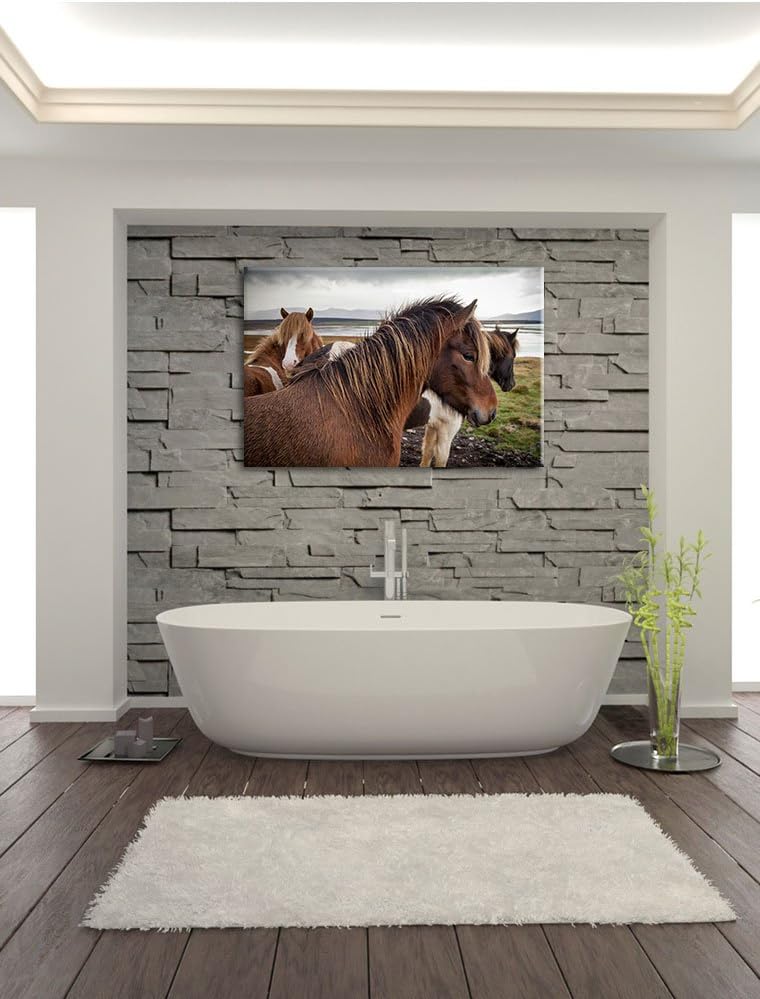 Pixxprint Herde aus schönen Wildpferden als Leinwandbild/Grösse: 100x70 cm/Wandbild/Kunstdruck/ferti