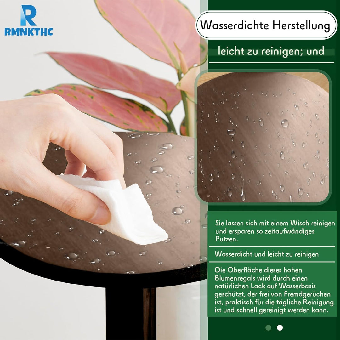 Bambus Blumenregal mit Rollen | 5-stufig 20kg Traglast | Naturmaterial wasserfest | Einfache Montage