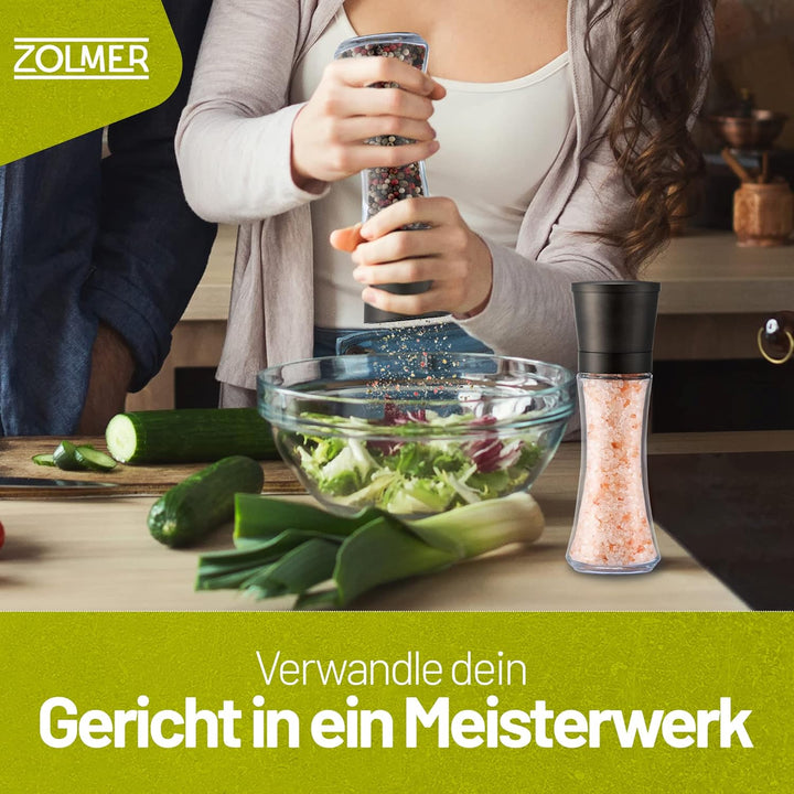 ZOLMER® Gewürzmühlen 2er Set mit verstellbarem Keramikmahlwerk – Edle Salzmühle & Pfeffermühle aus h