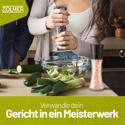 ZOLMER® Gewürzmühlen 2er Set mit verstellbarem Keramikmahlwerk – Edle Salzmühle & Pfeffermühle aus h