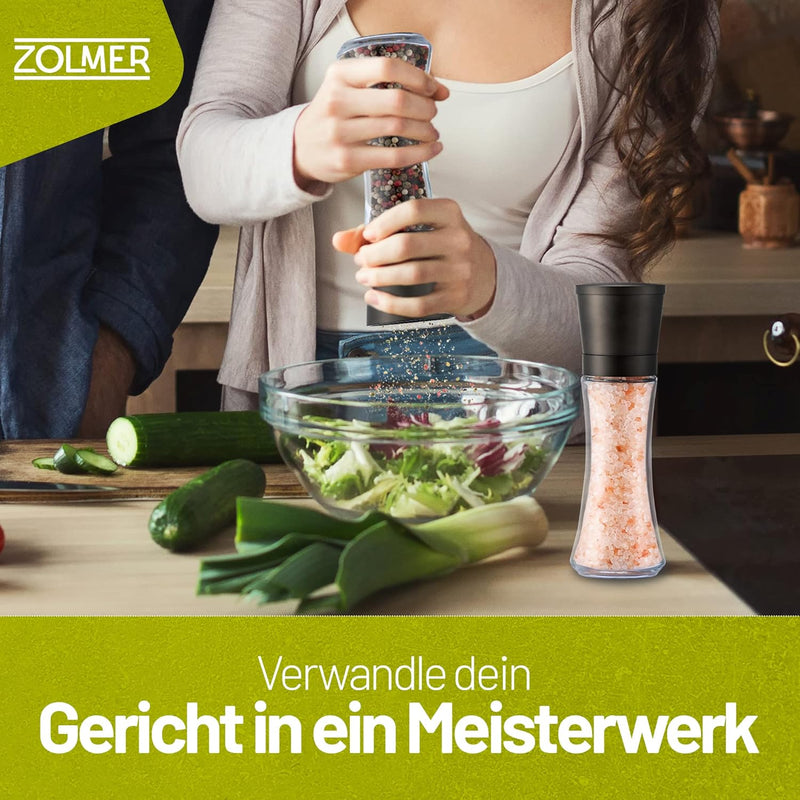 ZOLMER® Gewürzmühlen 2er Set mit verstellbarem Keramikmahlwerk – Edle Salzmühle & Pfeffermühle aus h