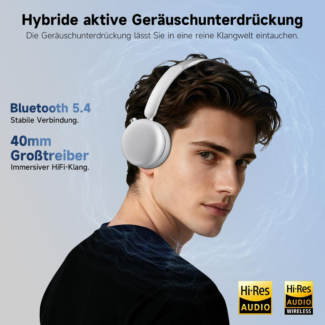 MiniGo Bluetooth Kopfhörer Over-Ear mit 80h Spielzeit, Noise Cancelling Kopfhörer Over Ear/ENC, Blue