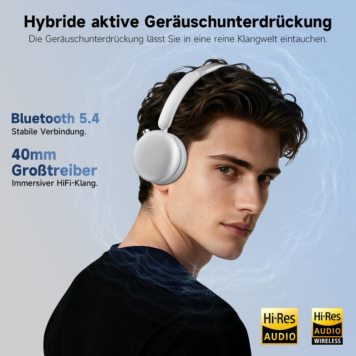 MiniGo Bluetooth Kopfhörer Over-Ear mit 80h Spielzeit, Noise Cancelling Kopfhörer Over Ear/ENC, Blue