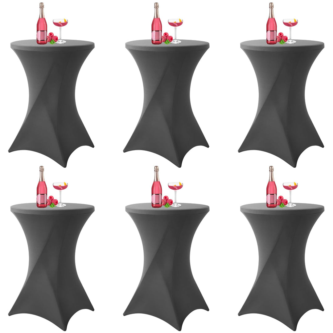 6er-Set Grau Stretch Stehtisch Husse für Bistrotisch Ø80-85 cm Spandex Stretch Tischdecke, Verstärku