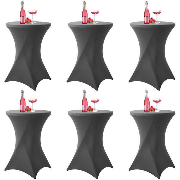 6er-Set Grau Stretch Stehtisch Husse für Bistrotisch Ø80-85 cm Spandex Stretch Tischdecke, Verstärku