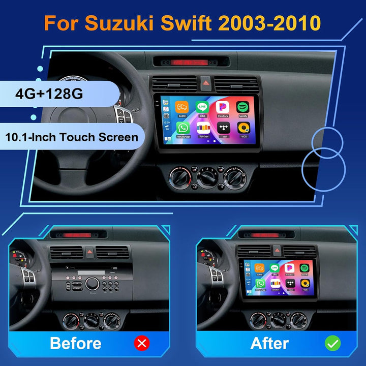 Android 15, 4G+128G CAMECHO Autoradio für Suzuki Swift 2003-2010 mit Wireless Carplay Android Auto,