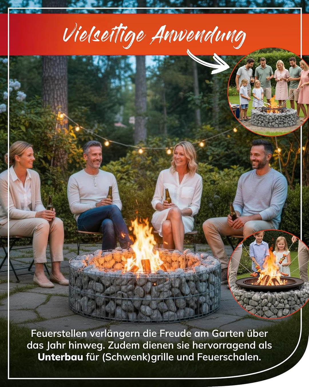 bellissa Gabionen-Lagerfeuerstelle - 95587 - Feuerstelle für Lagerfeuer - Durchmesser 73/51 cm, Höhe