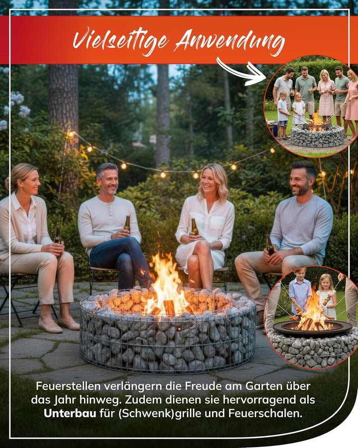 bellissa Gabionen-Lagerfeuerstelle - 95587 - Feuerstelle für Lagerfeuer - Durchmesser 73/51 cm, Höhe