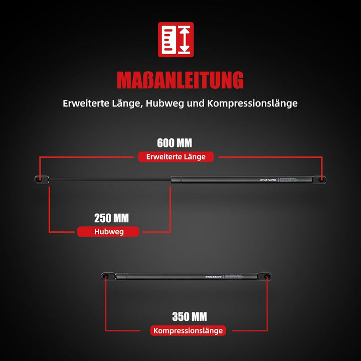 OTUAYAUTO 2 Stück Gasdruckfeder 600mm 350mm 800N, Universal Gasdruckdämpfer mit Kompressionsfeder Be