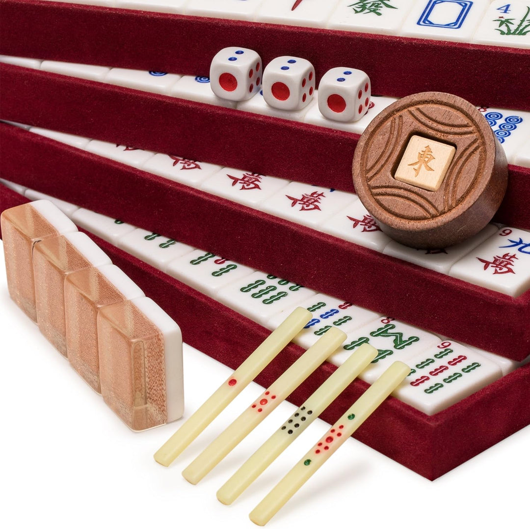 Yellow Mountain Imports Klassisches Mahjong-Set aus China - Champagner-Gold - 148 Mittelgrosse Ziege
