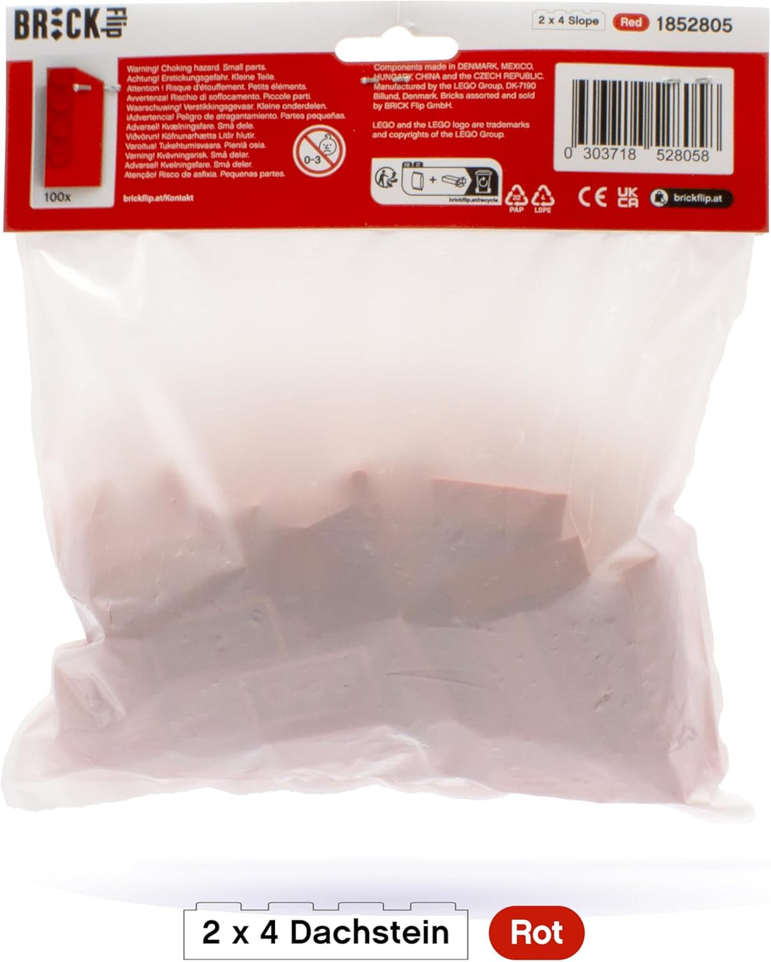 Lego Dachsteine Rot, 100 Stück, 2x4 - Ersatzteile Set für Lego Dächer, Classic Dachziegel Rot | Basi