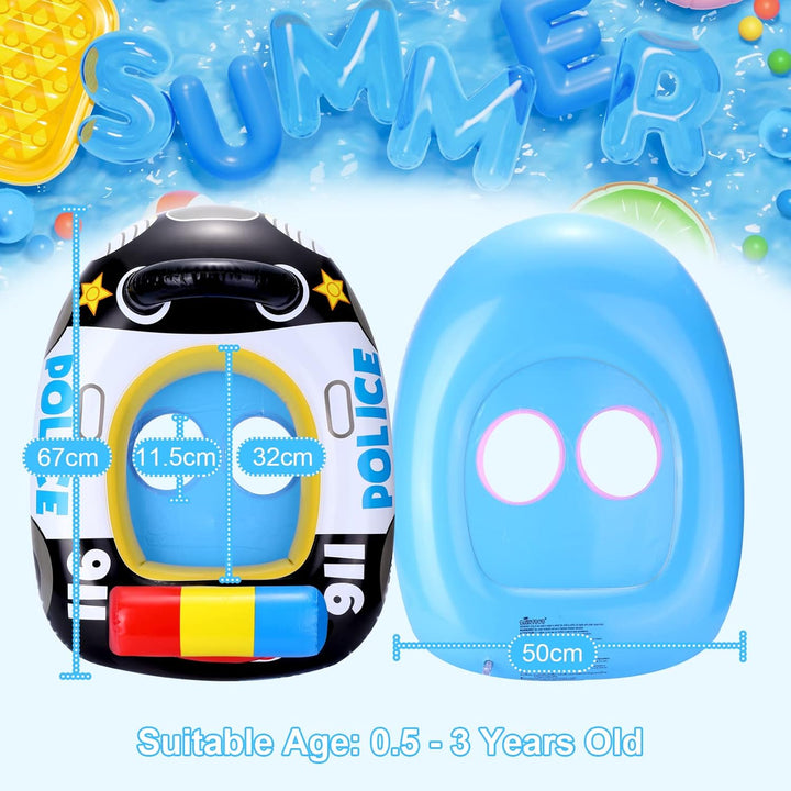 Pwsap Cartoon Baby Schwimmring,Streifenwagen Float Aufblasbar Schwimmhilfe Ring Mit Sitz, Doppelgrif