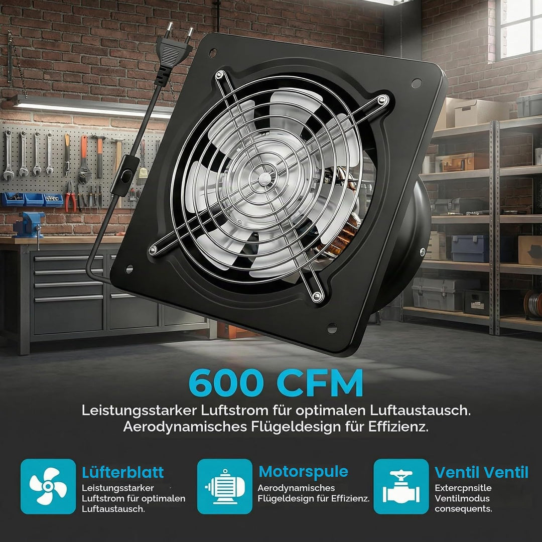 150mm Abluftventilator, Leistungsstarke Wandventilator, Industrieller Wandventilator, 600m³/H, Leise