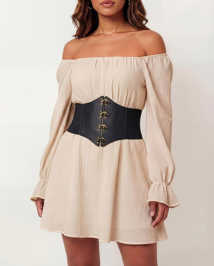 BlackButterfly Kunstleder Korsettgürtel Damen Haken Schwarz M, Schwarz M