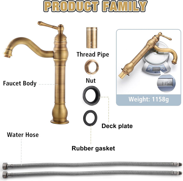 Namuoto Wasserhahn Bad Hoch Antik Messing Waschtischarmatur 360°Schwenkbar Einhebel Waschbecken Arma