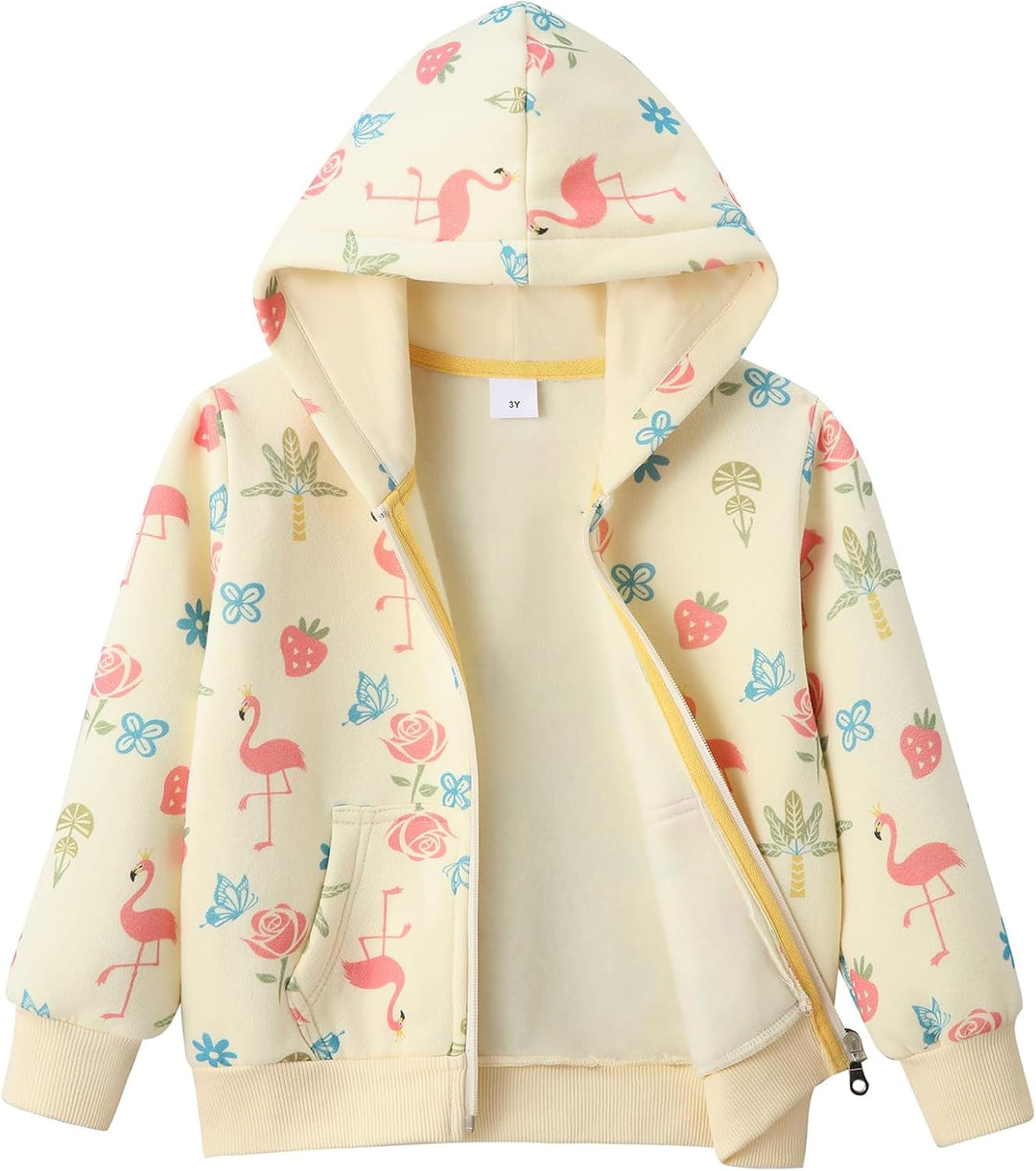 Madchen Hoodie, Tropische Pflanzen- und Tierthemen Allover-Print Blumenmuster Fleece Kapuzenpullover