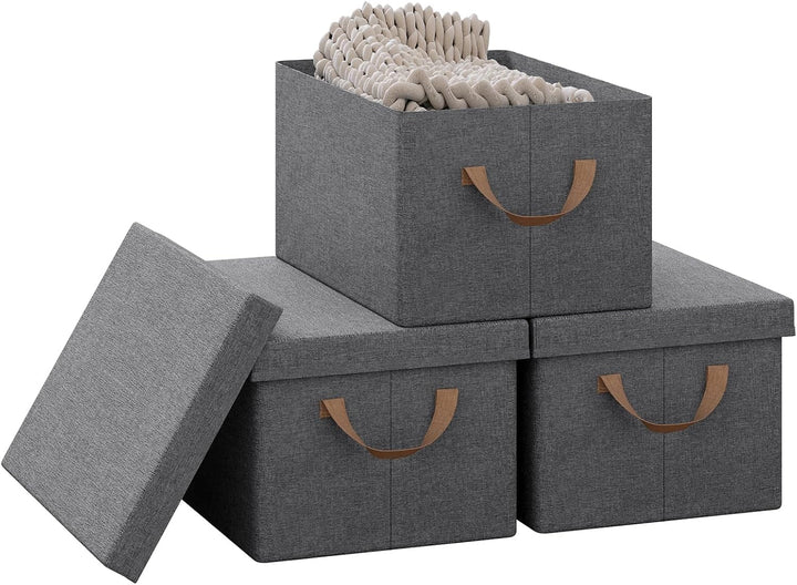 WOLTU Aufbewahrungsbox mit Deckel, 3er Set Stoffboxen, Aufbewahrungskorb mit Griffen, Aufbewahrungsw