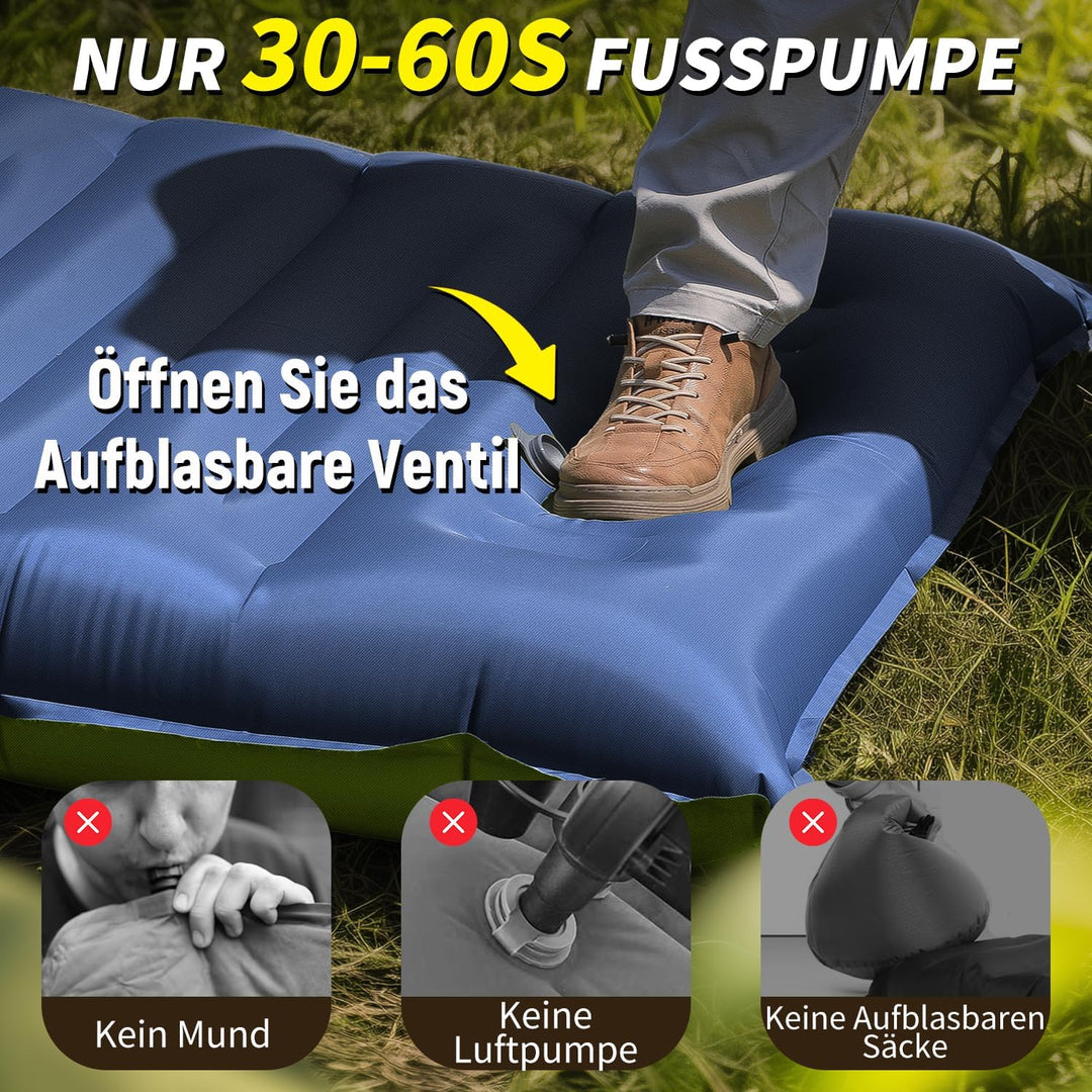 Myxslop Isomatte Camping, 12CM Aufblasbare Isomatte mit Fusspumpe &amp; Kissen Outdoor, Ultraleicht Luft