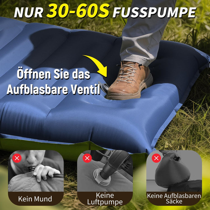 Myxslop Isomatte Camping, 12CM Aufblasbare Isomatte mit Fusspumpe &amp; Kissen Outdoor, Ultraleicht Luft