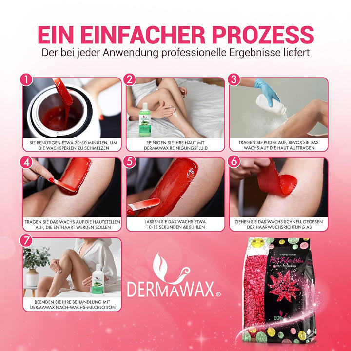 Dermawax Rose Film Wachs mit Kokosnussöl- Heisswachs Waxing Perlen Wachsperlen zur professionellen G