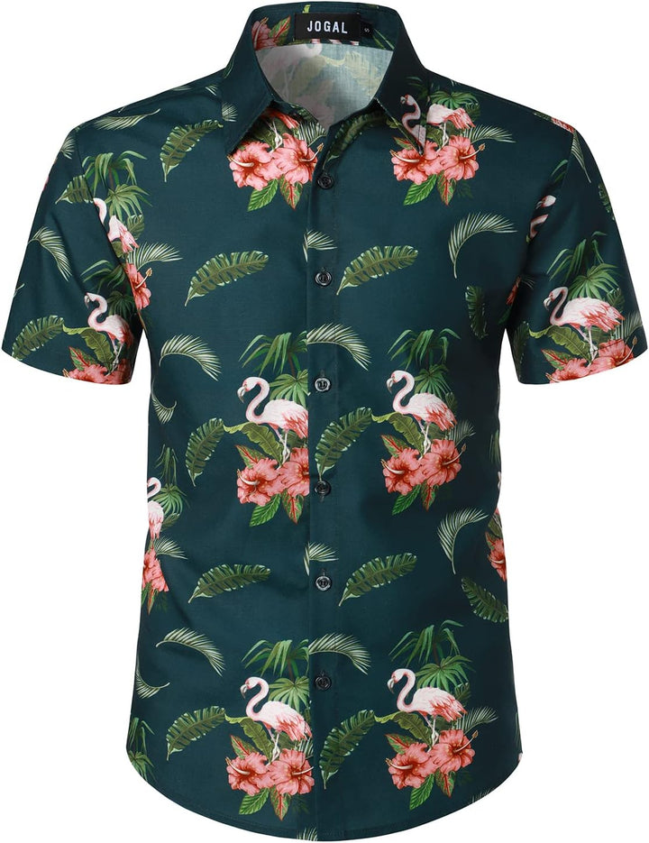 JOGAL Herren Hawaii Hemd Männer Flamingo Kurzarmhemd und Kurze Hose Set Strand Outfit Sommerhemd Für