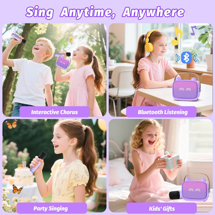 Karaoke Maschine mit 2 Karaoke Mikrofonen Kinder: Mini Karaoke Maschine Geschenk Mädchen mit Mikrofo