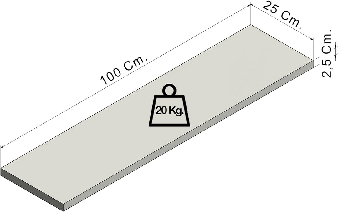 Henor Wandregal FSC® Holzwandregal 100 x 25 x 2.5 cm. Laden Sie 20 kg. Weiss 100 Weiss, P-25 Cm., 10