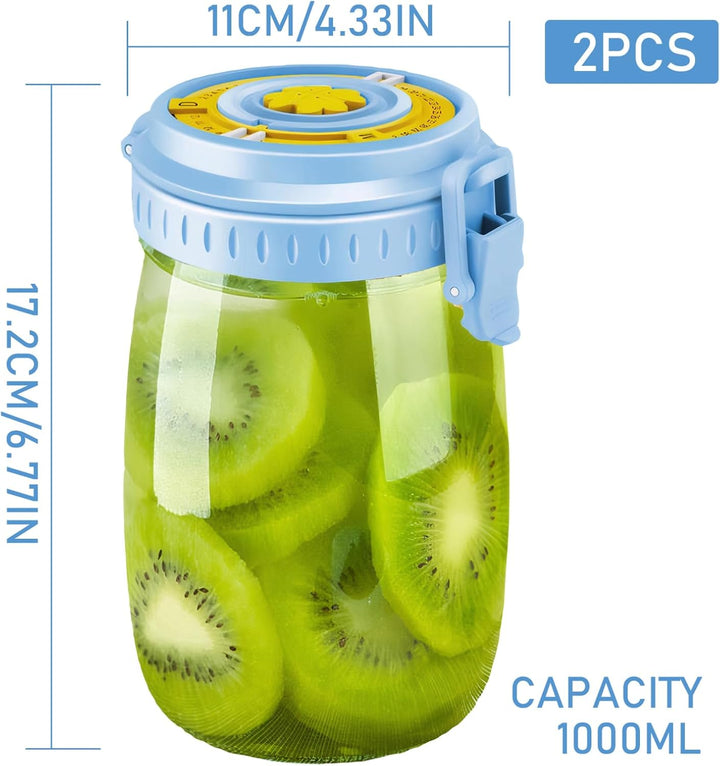Gärglas, 1000 ml, Datumsmarkierung, Sauerteig-Starterglas mit Luftauslassöffnung, Sauerteigglas, wie
