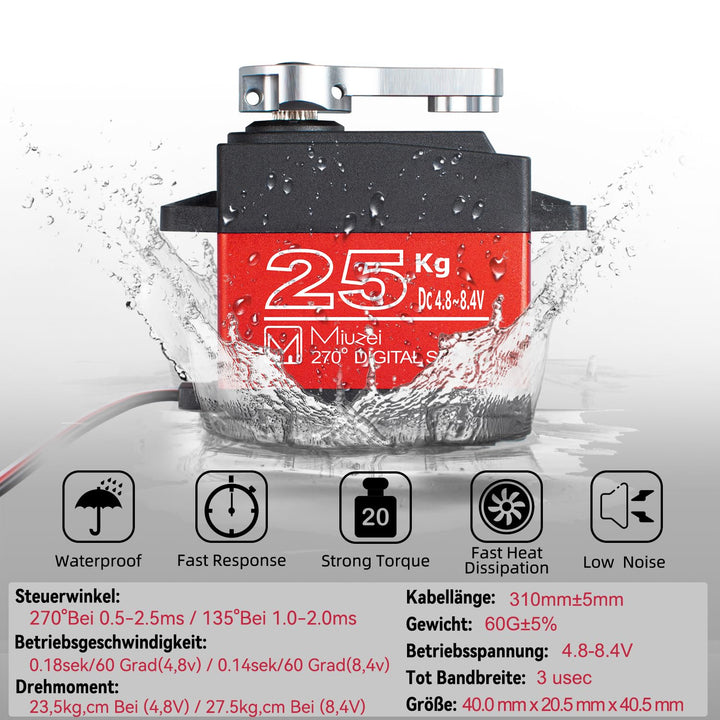 Miuzei Digital Servo 25kg Lenkservo Wasserdicht High Torque Metallgetrieb 270 Grad Servo+motor für m