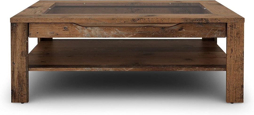 byLIVING Couchtisch Ralph/moderner Sofatisch mit Glaseinlage und grosszügiger Schublade in Old Wood-