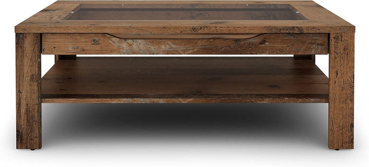 byLIVING Couchtisch Ralph/moderner Sofatisch mit Glaseinlage und grosszügiger Schublade in Old Wood-