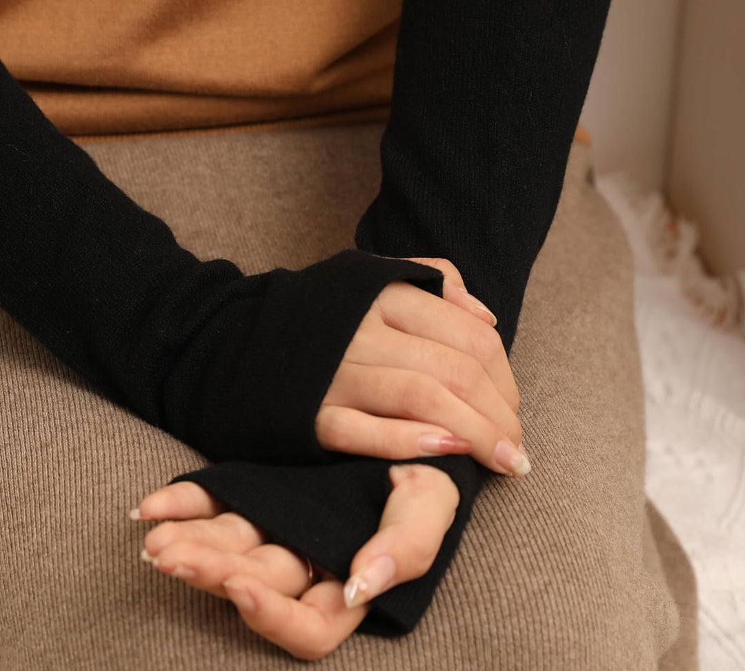 Prettystern Damen Kaschmir-Wolle Arm-Wärmer Lange Arm-stulpen Fingerlose Pulswärmer für Abendmode Ei