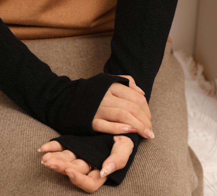 Prettystern Damen Kaschmir-Wolle Arm-Wärmer Lange Arm-stulpen Fingerlose Pulswärmer für Abendmode Ei