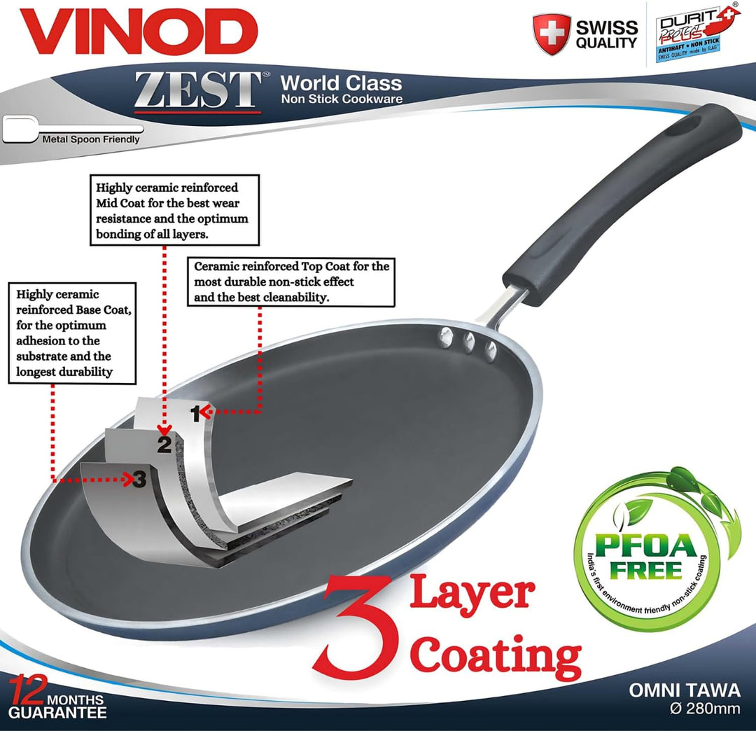 Vinod sein Zest- und flach Dosa Tawa/Grillpfanne, 25,4 cm schwarz 10", 10"