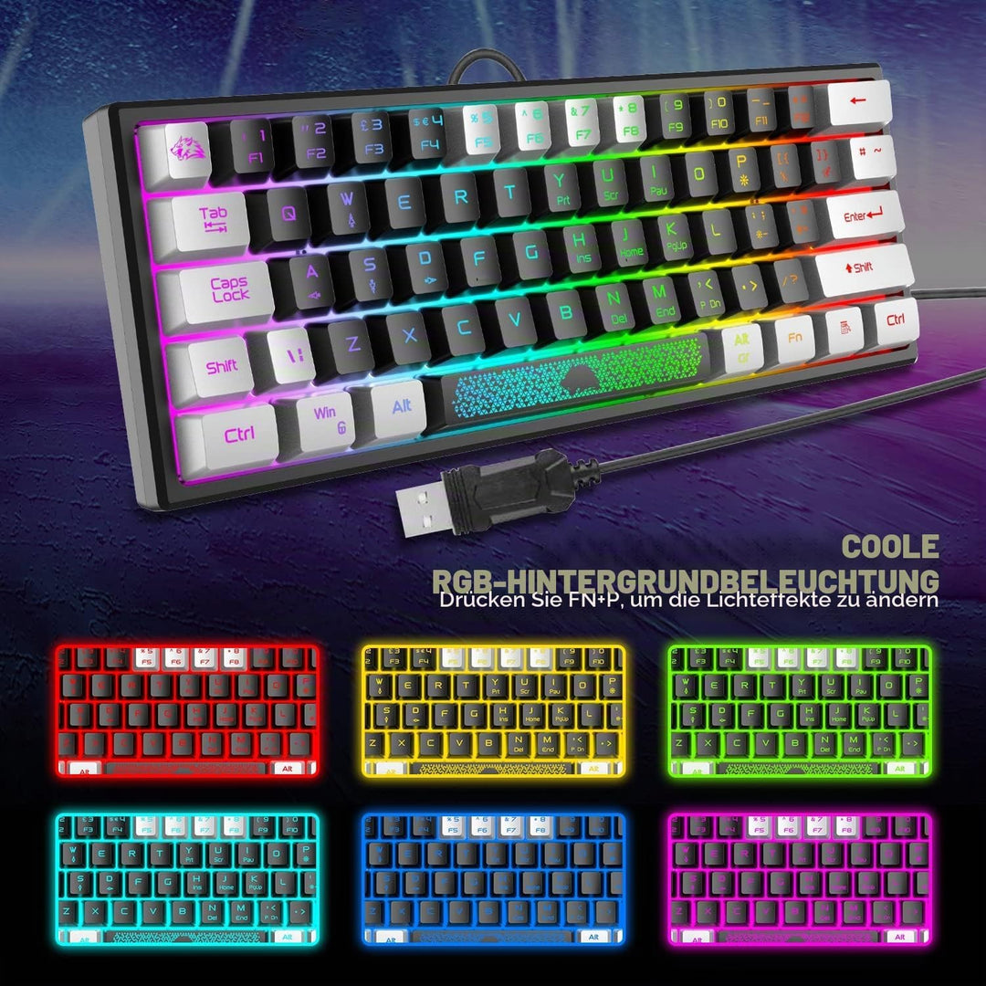 Mini 60% Gaming-Tastatur, Membran Game Keyboard mit Halbmechanisch Tasten, Optical RGB-Chroma-Backli